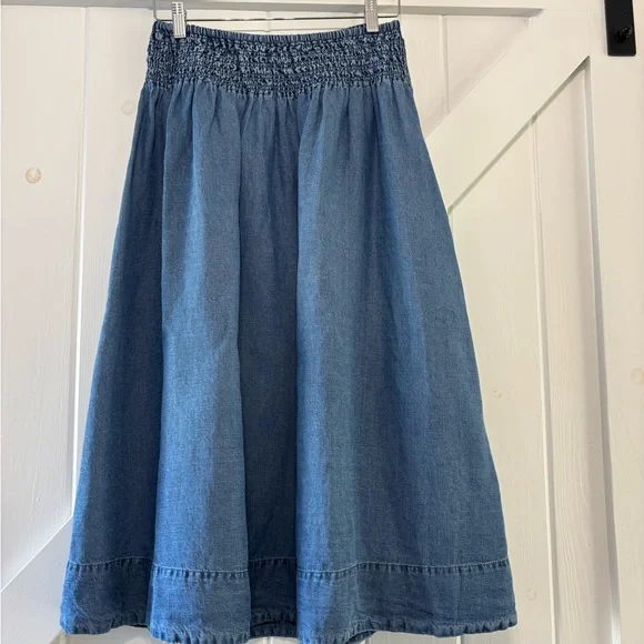 Marine Layer Bea Chambray Midi Skirt Smocked Waist Soft Flowy Cottagecore Small - Picture 3 of 10